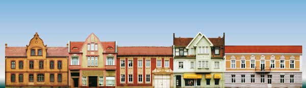 Low relief background buildings. Set of 5 house facades (paper model)<br /><a href='images/pictures/Auhagen/42502.jpg' target='_blank'>Full size image</a>